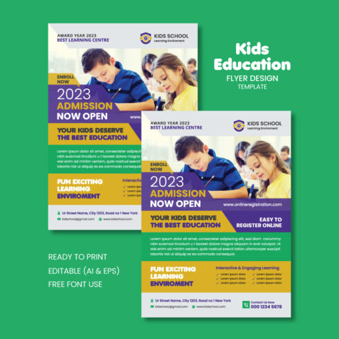 Kids Education Flyer Design Template cover image.