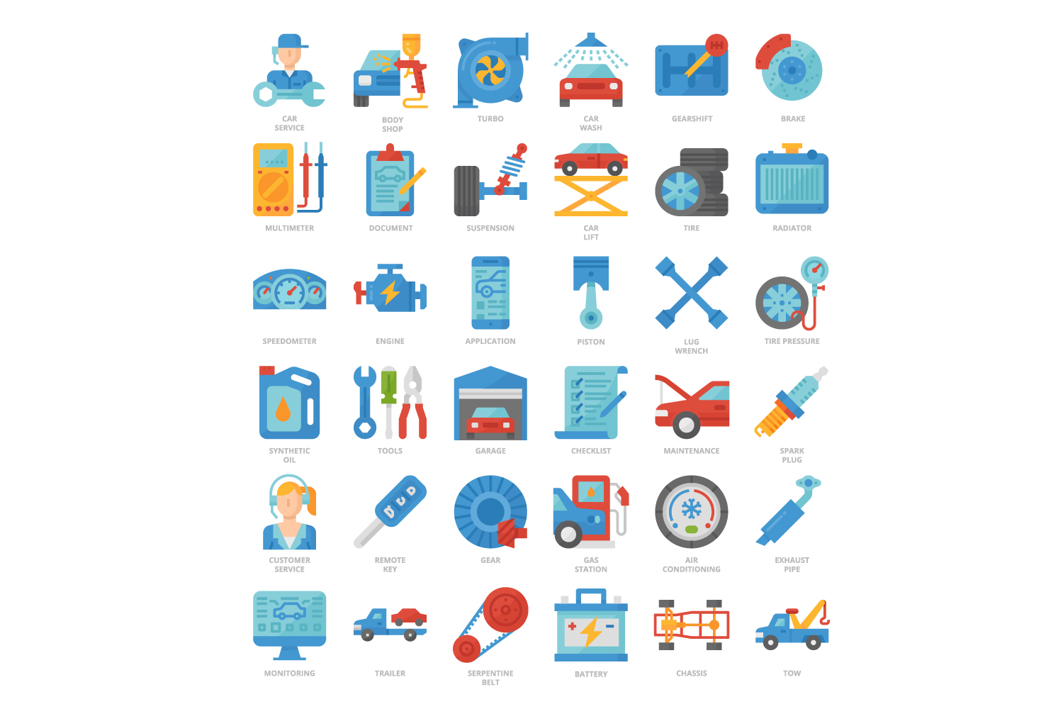 36 Car Service Icons Set x 4 Styles pinterest preview image.