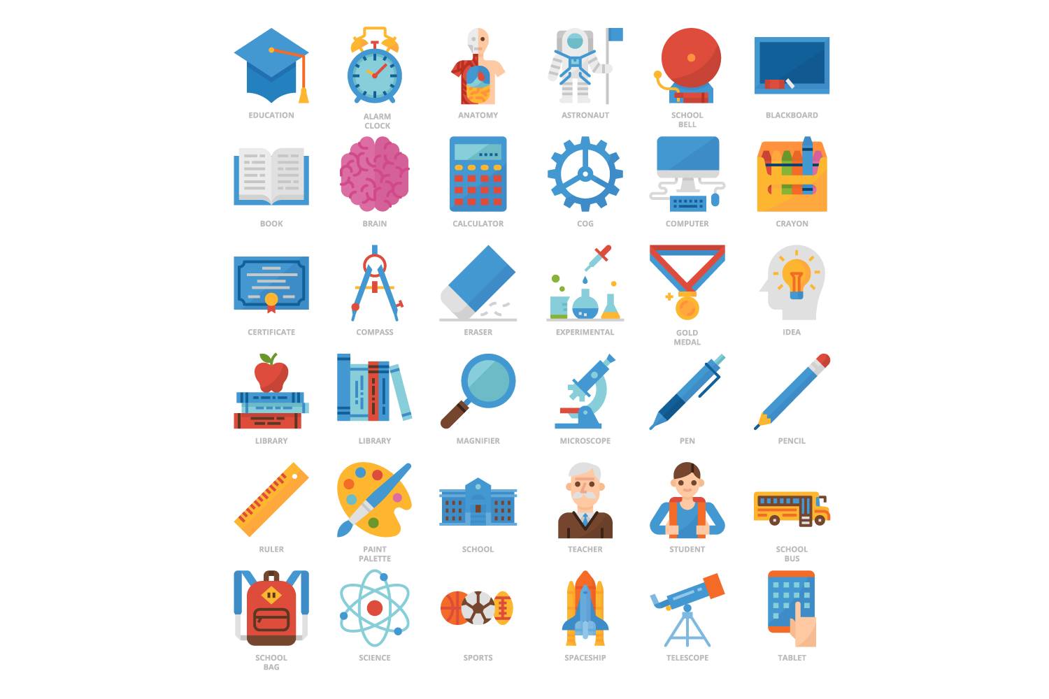 Set of flat icons of different things.