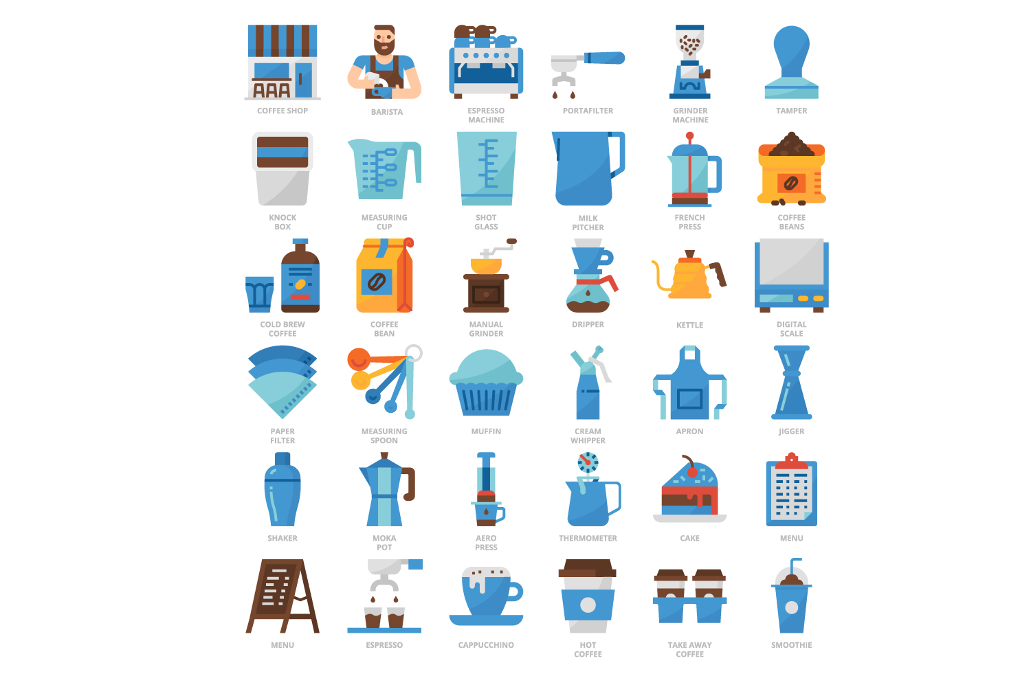 36 Coffee Shop Icons Set x 4 Styles pinterest preview image.