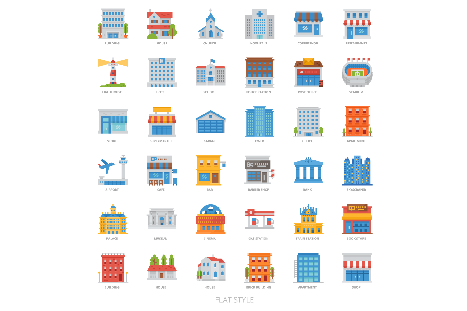 36 Building Icons Set x 4 Styles pinterest preview image.