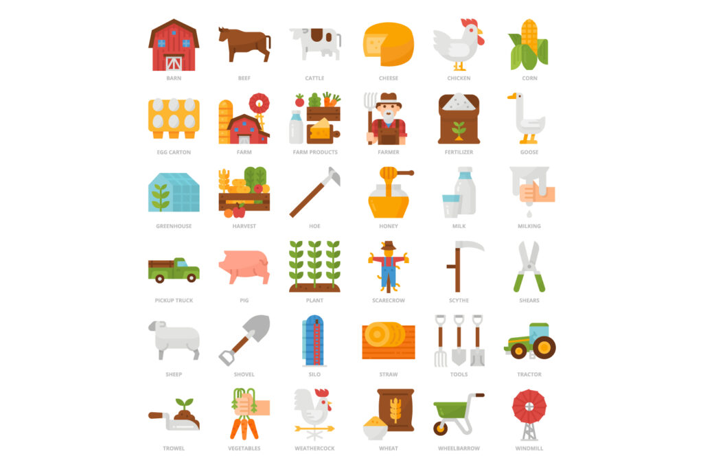 36 Farm Icons Set x 4 Styles - MasterBundles