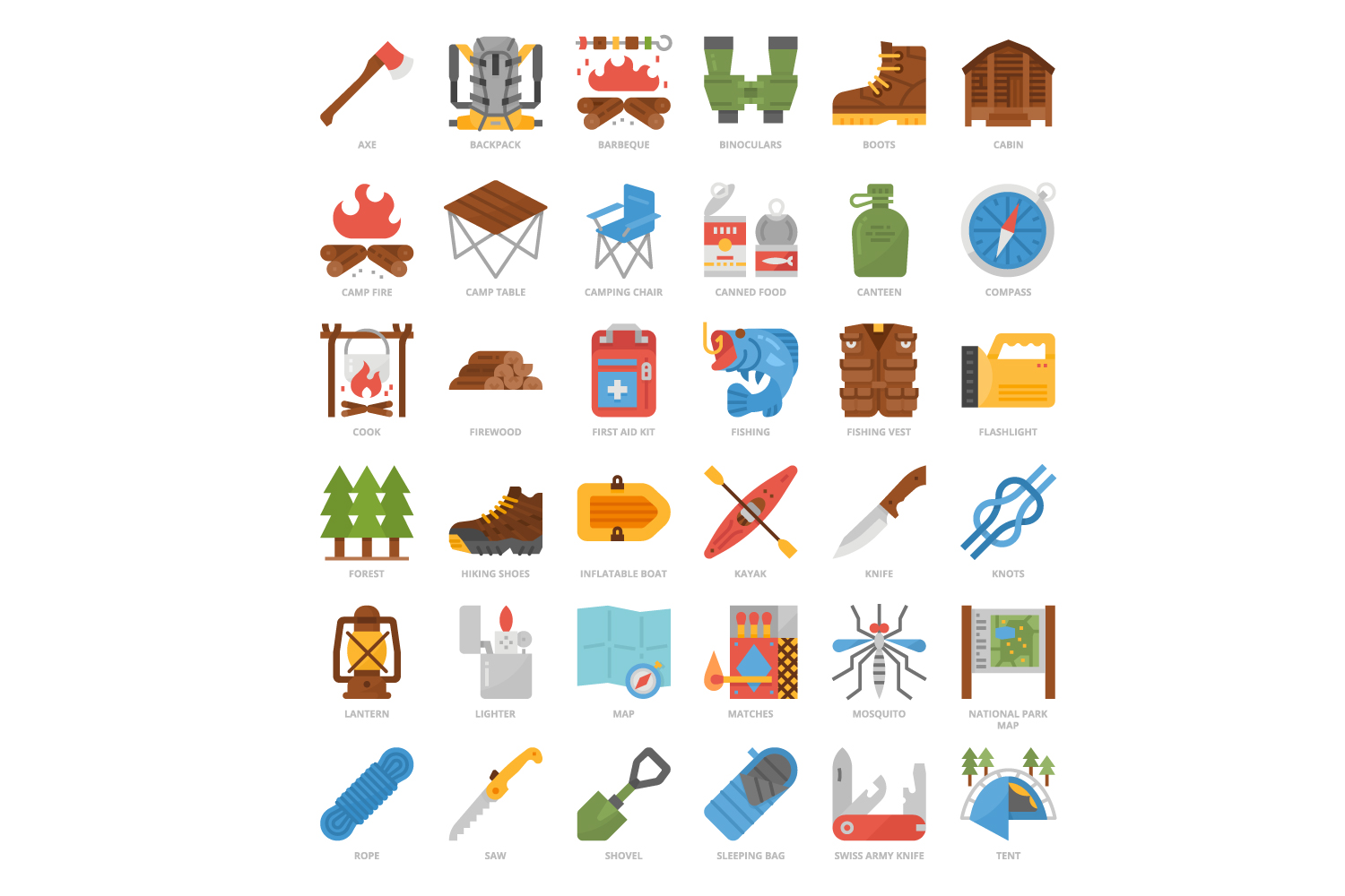 36 Camping Icons Set x 4 Styles pinterest preview image.