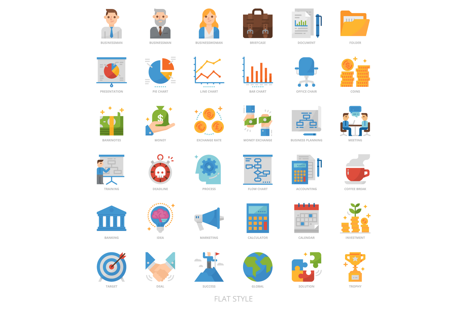 36 Business Icons Set x 4 Styles pinterest preview image.