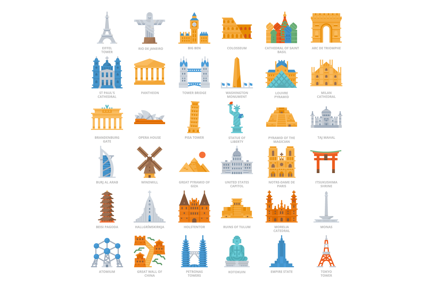 Poster with different types of buildings.
