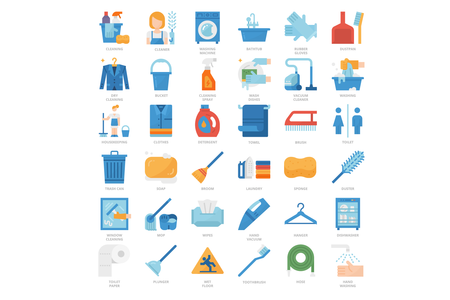 36 Cleaning Icons Set x 4 Styles pinterest preview image.