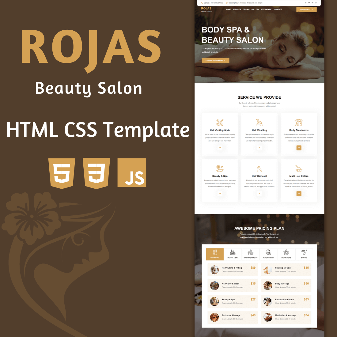 ROJAS Beauty Salon- HTML CSS Template cover image.