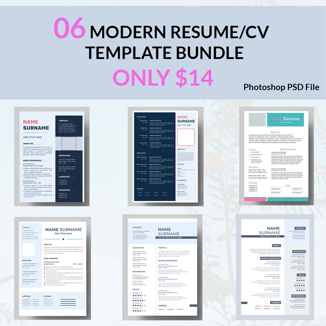 The modern resume / cv template bundle is available for only $ 14.