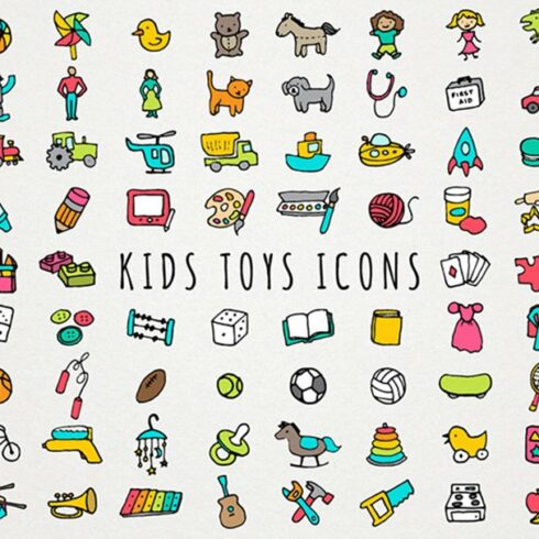 Kids Toys Icons Set cover image.