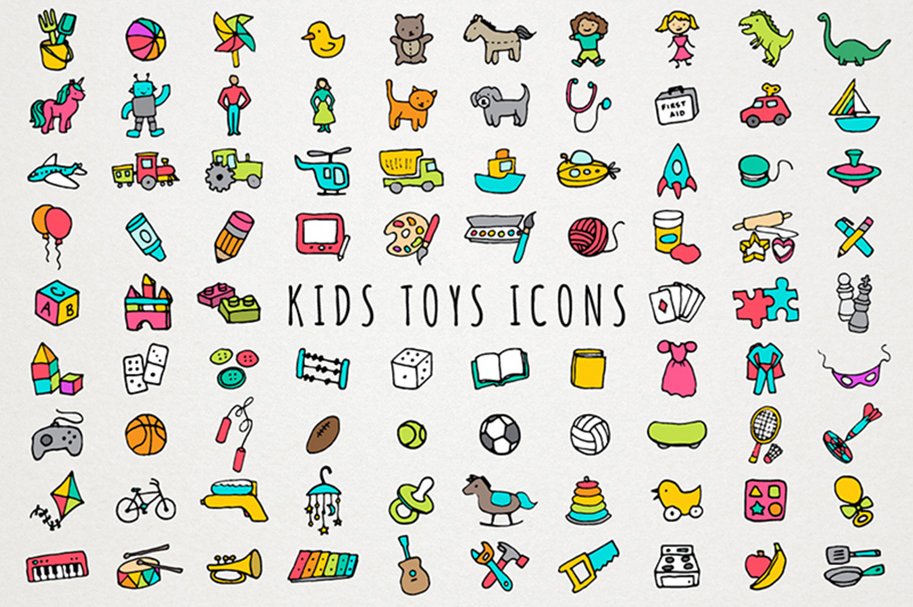 Kids Toys Icons Set cover image.