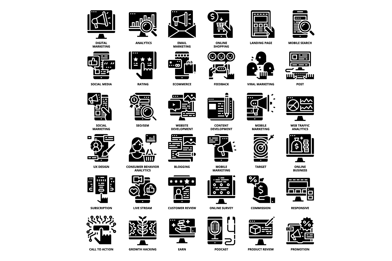 Series of black and white icons depicting different types of computers.