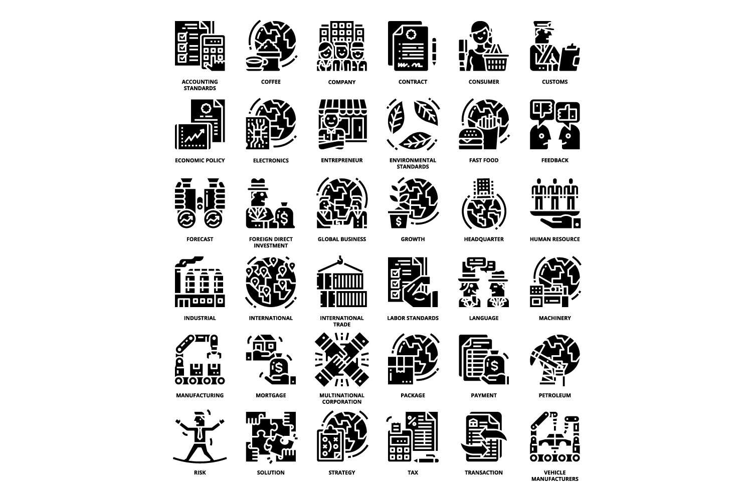 Large set of black and white symbols.