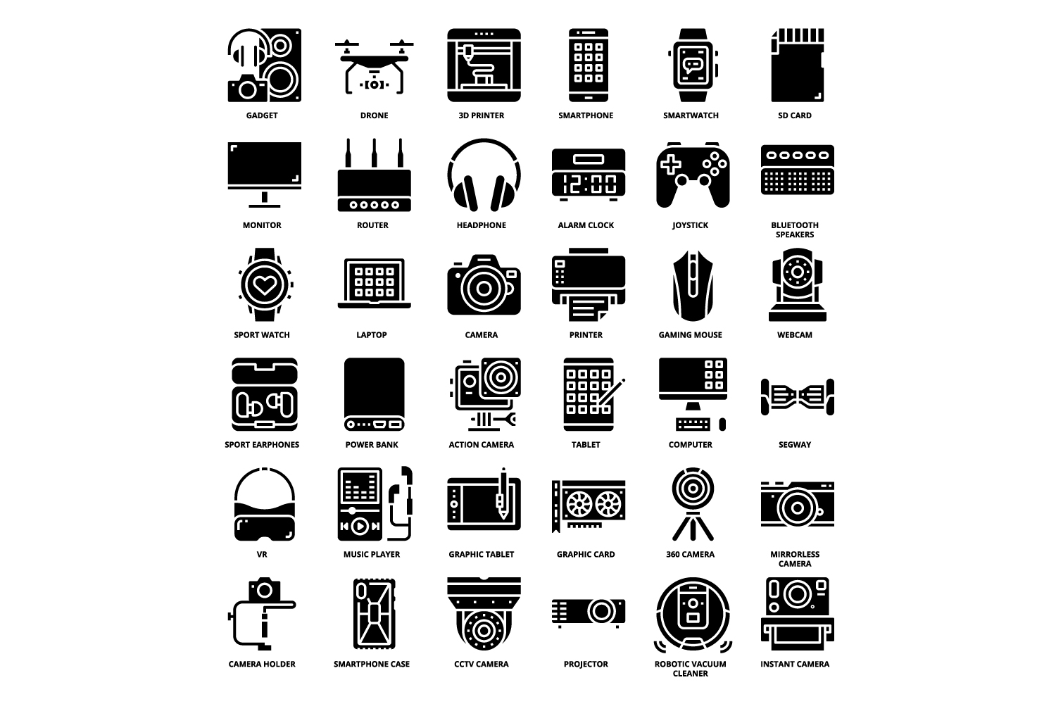 Black and white image of various electronics.
