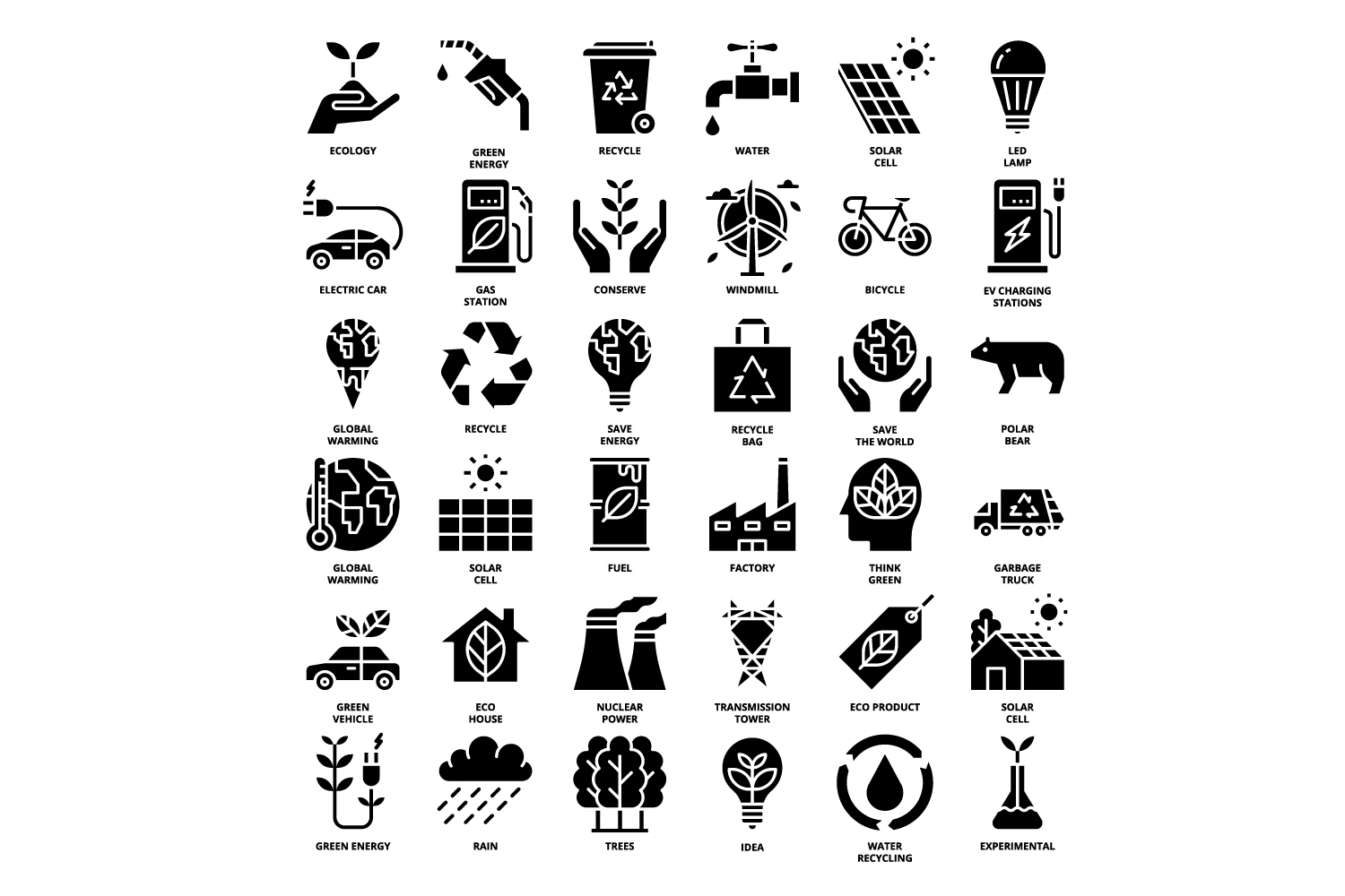 Black and white image of various icons.