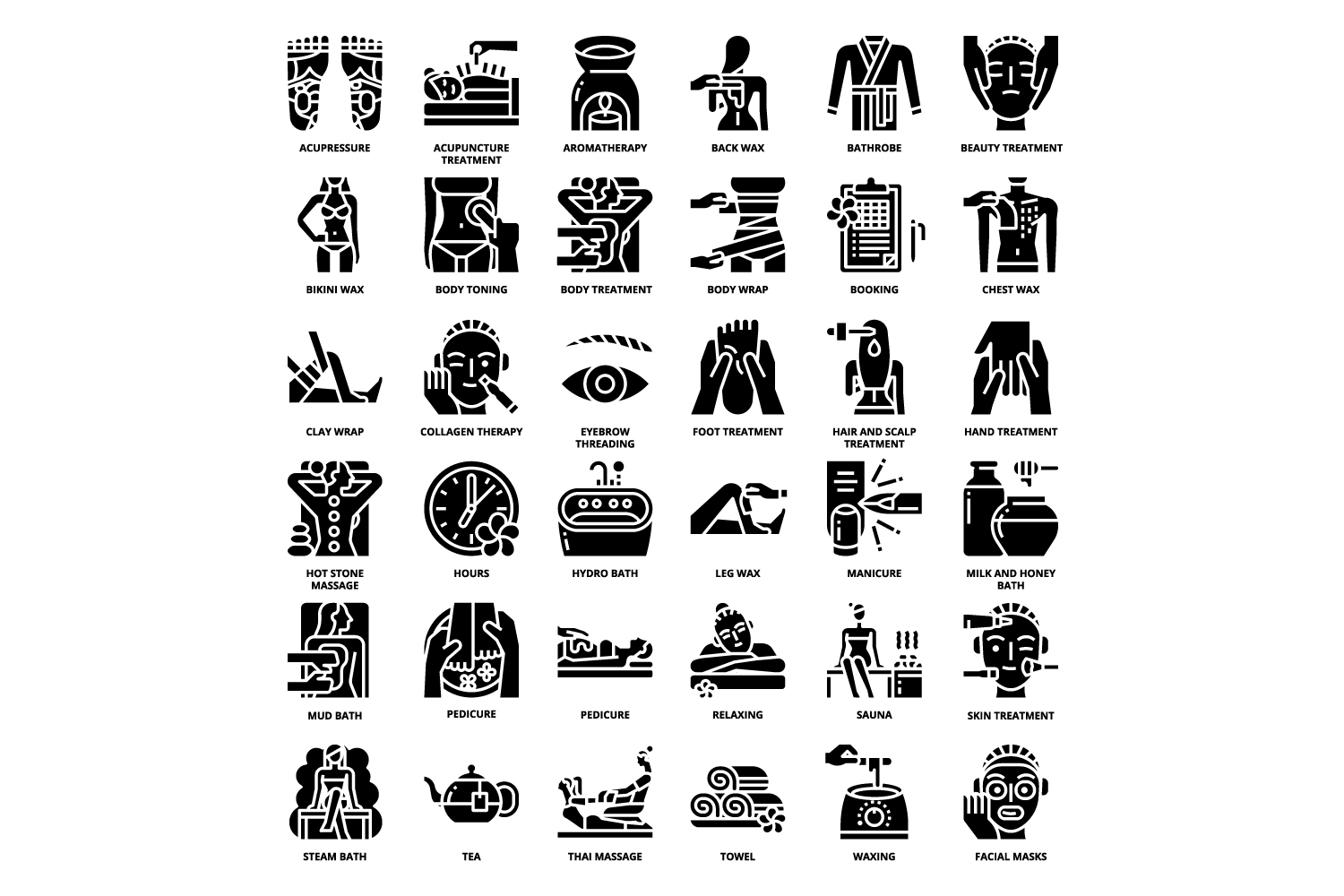 Black and white image of different types of things.