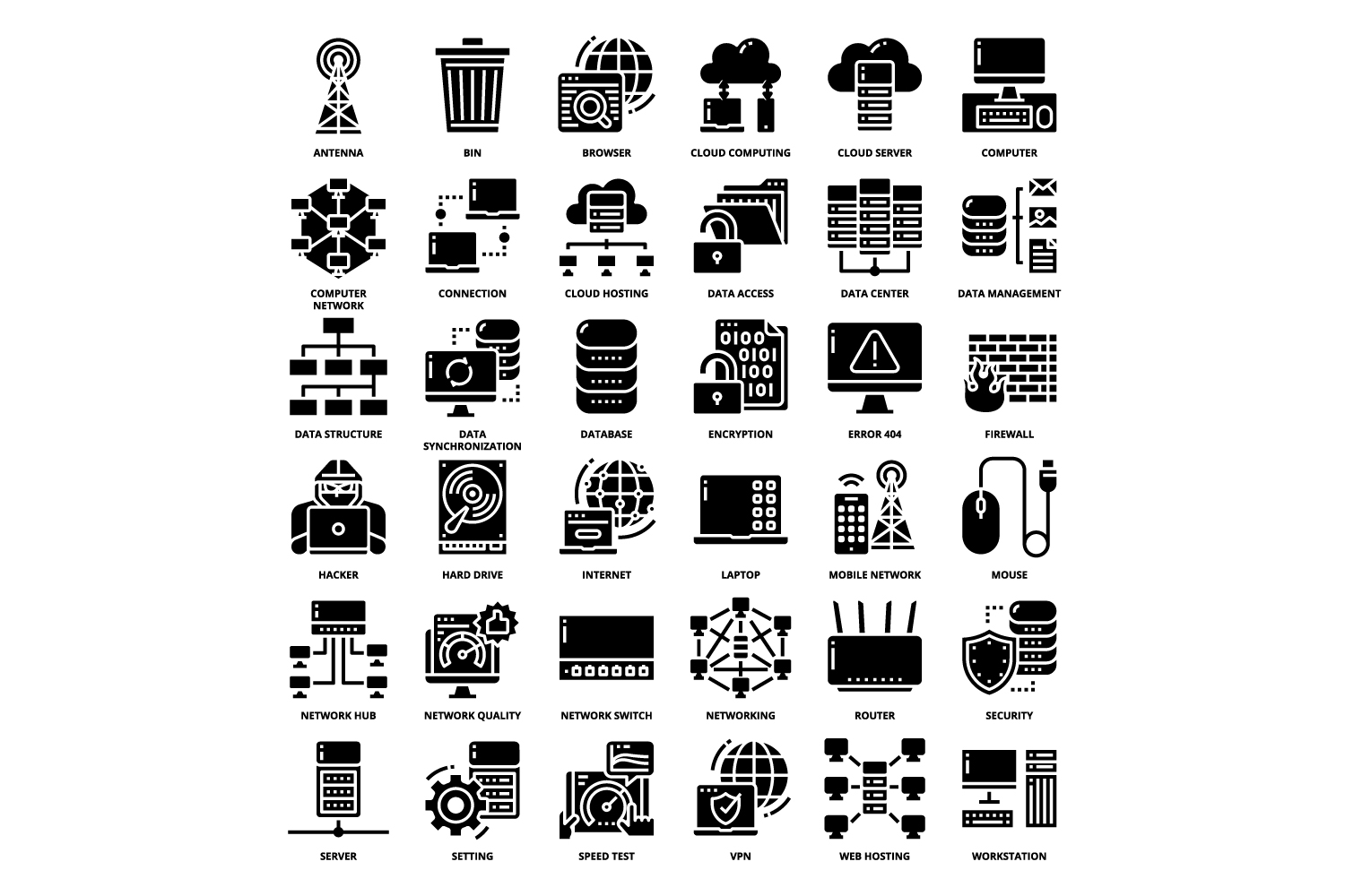 Series of black and white icons depicting different types of computers.
