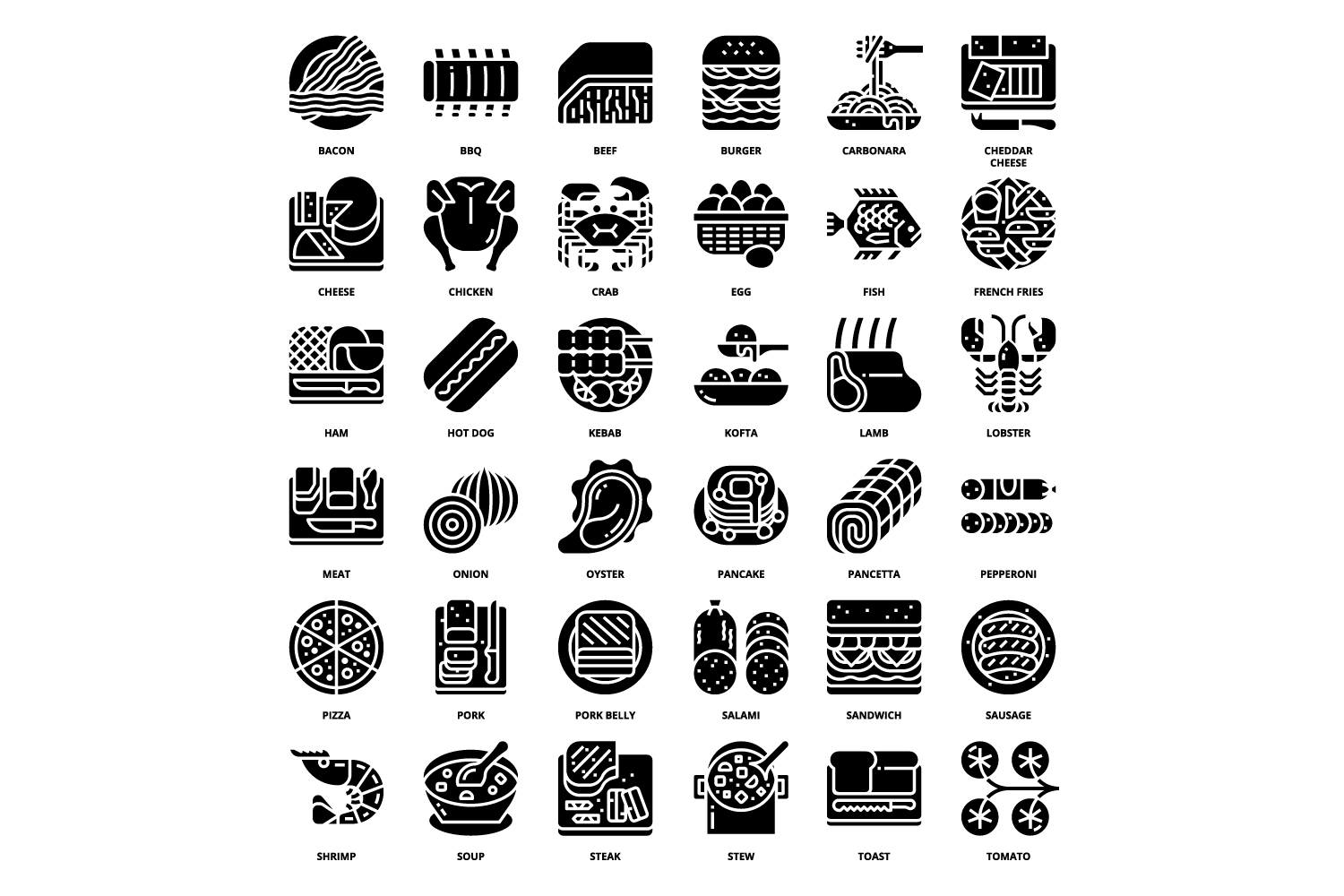 Black and white image of food icons.