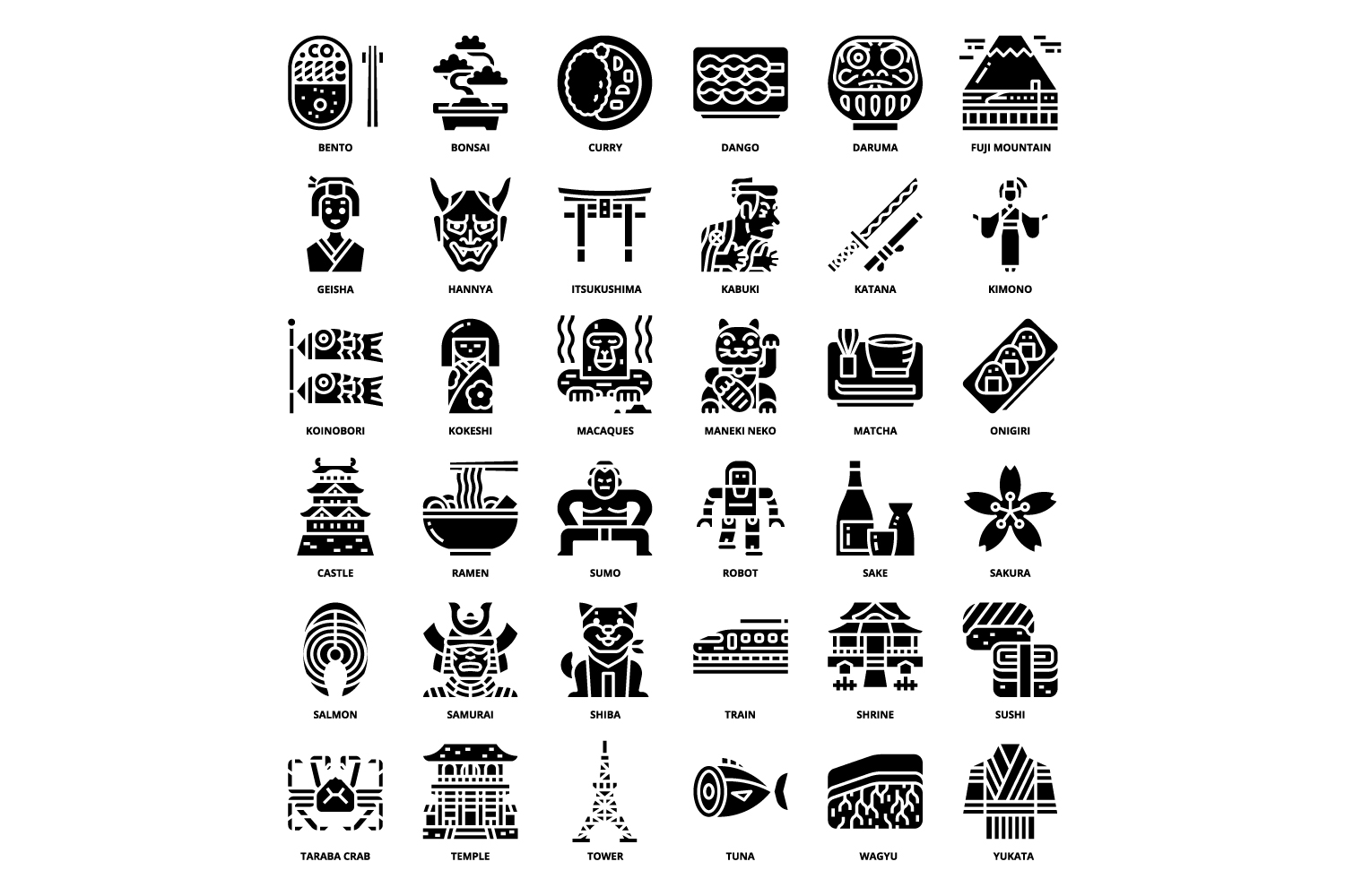 Black and white image of different symbols.