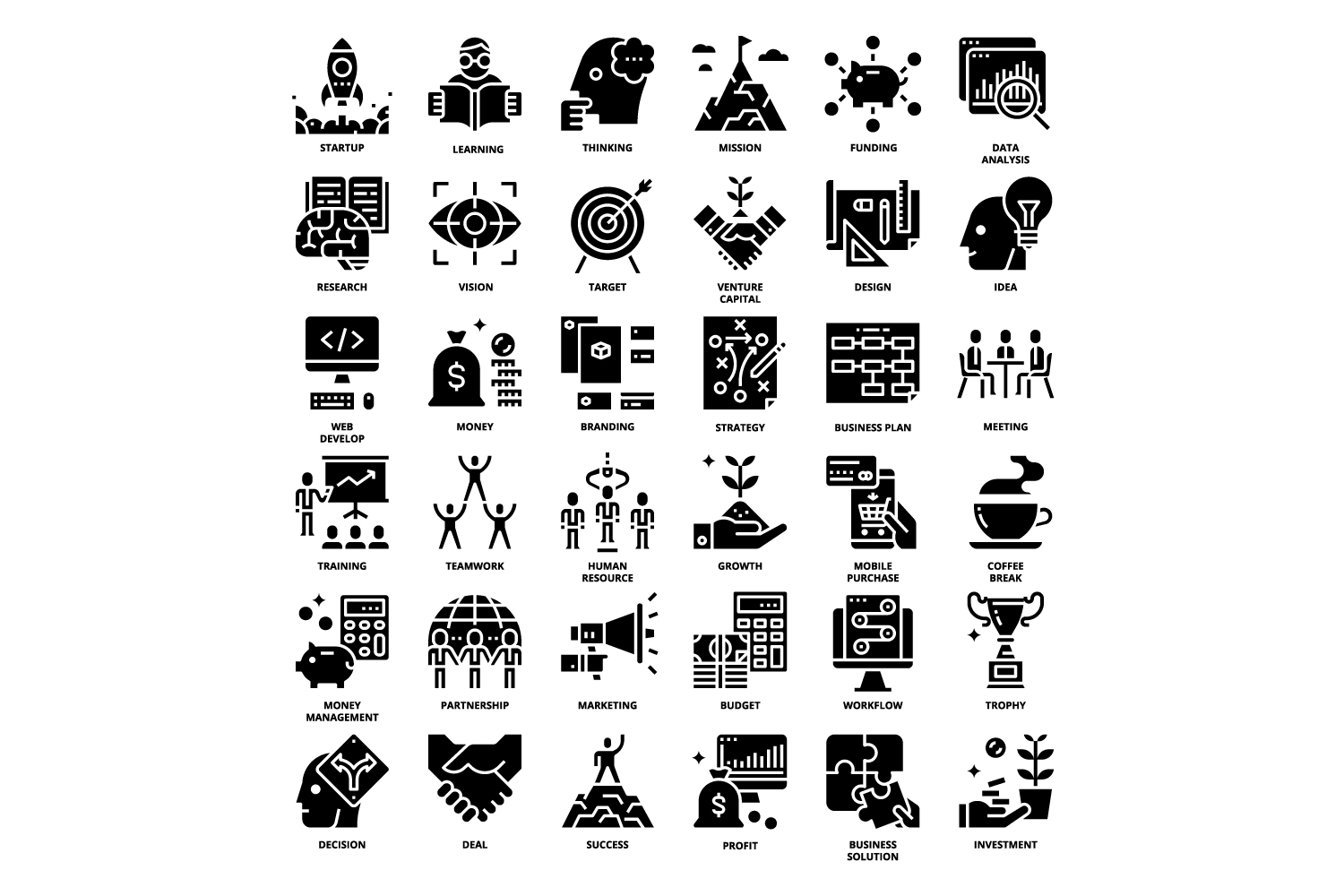 Black and white image of a bunch of icons.