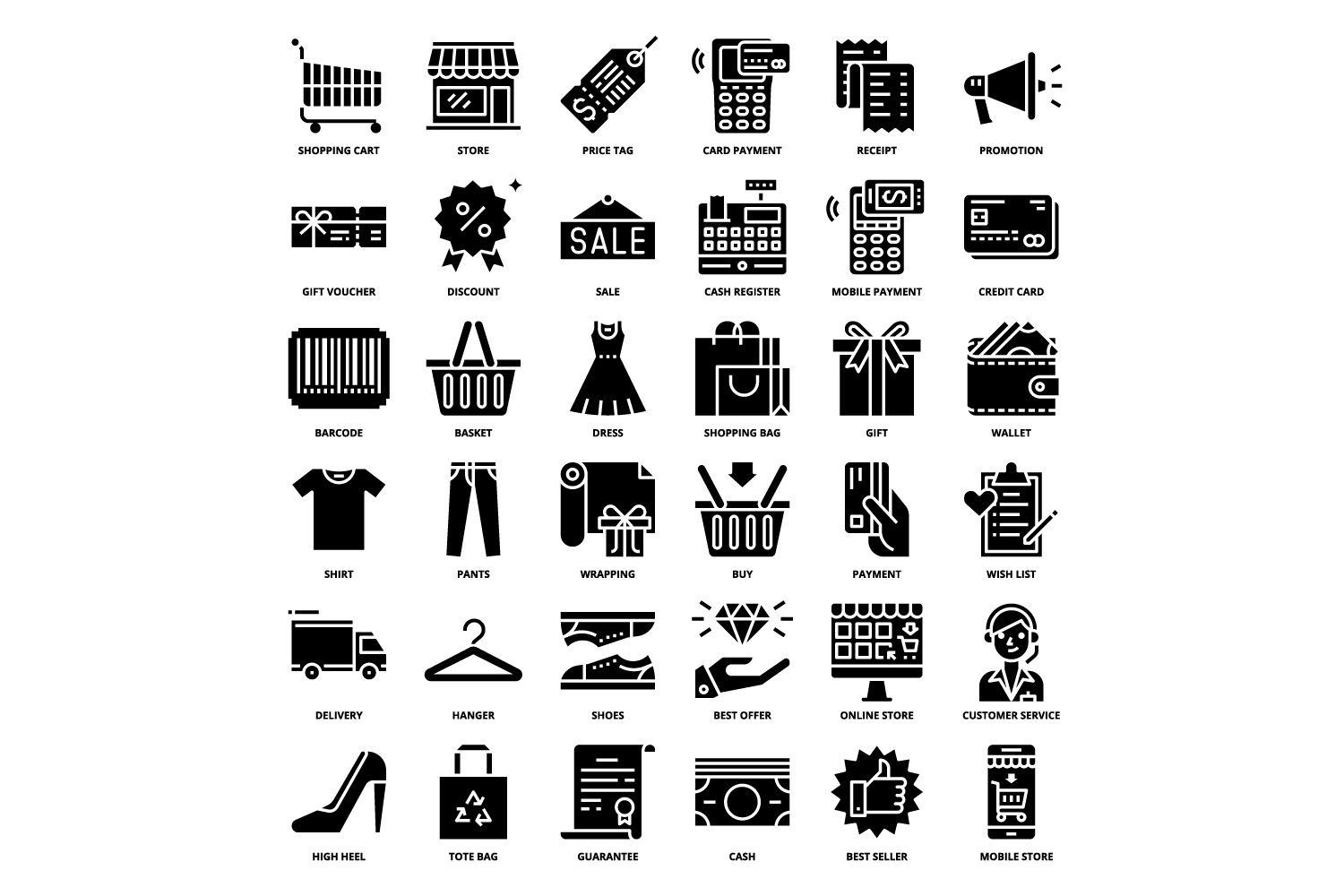 Black and white image of various types of items.