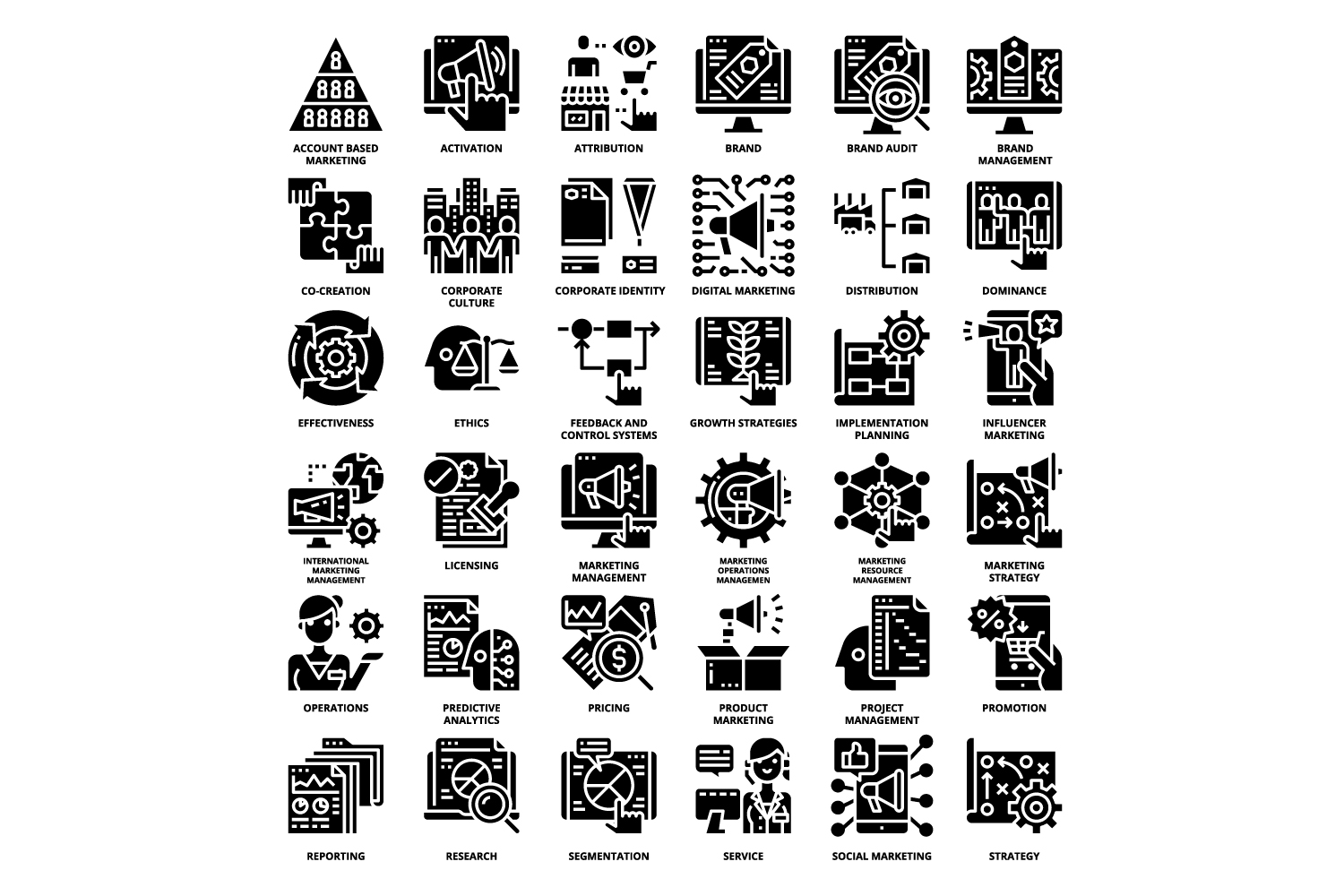 Black and white poster with different symbols.