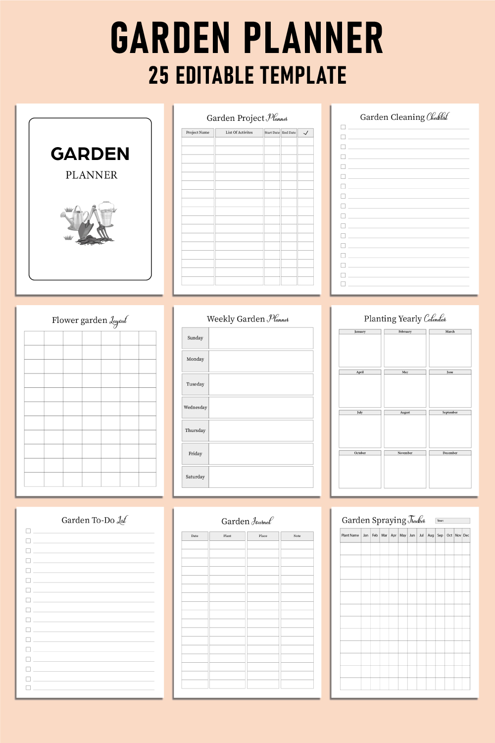 Editable Garden Planner for KDP Interior pinterest preview image.