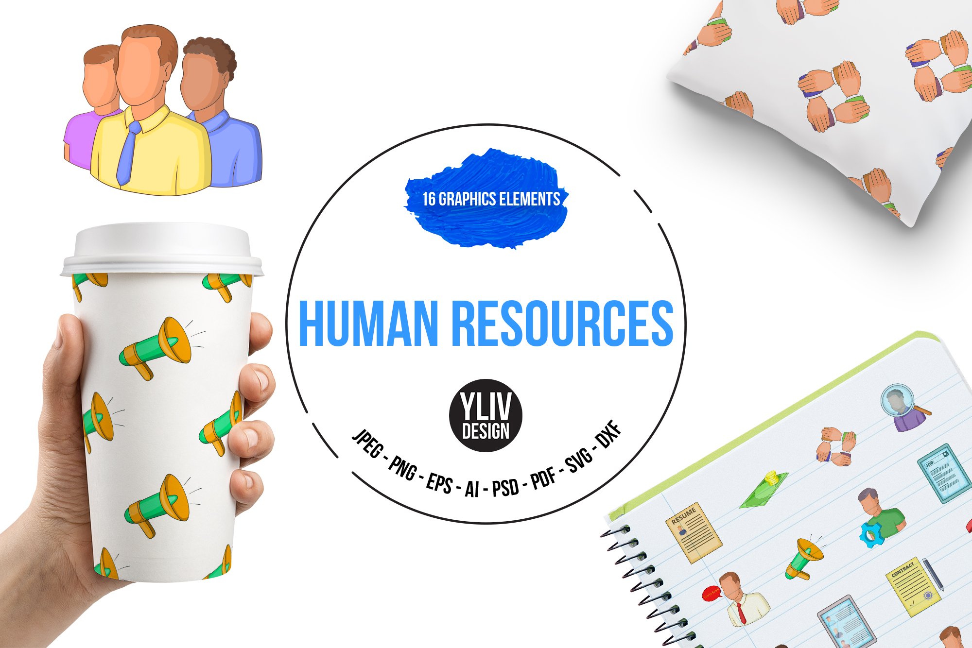 Human resources icons set, cartoon cover image.