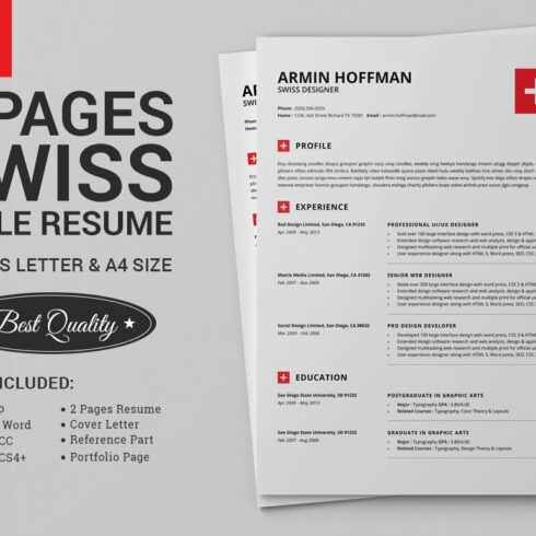 2 Pages Swiss Resume | Extended Pack cover image.