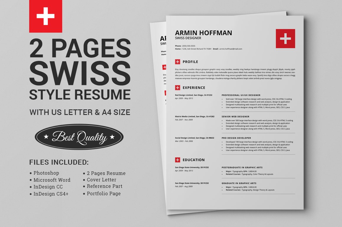 2 Pages Swiss Resume | Extended Pack cover image.