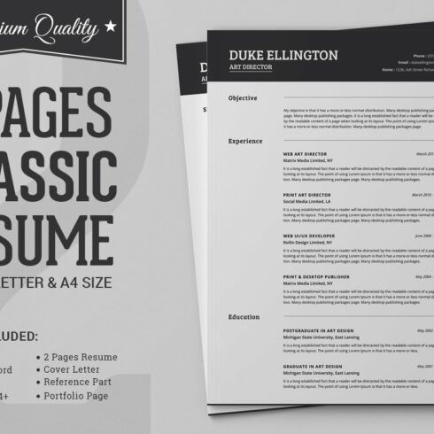Two Pages Classic Resume CV Template cover image.