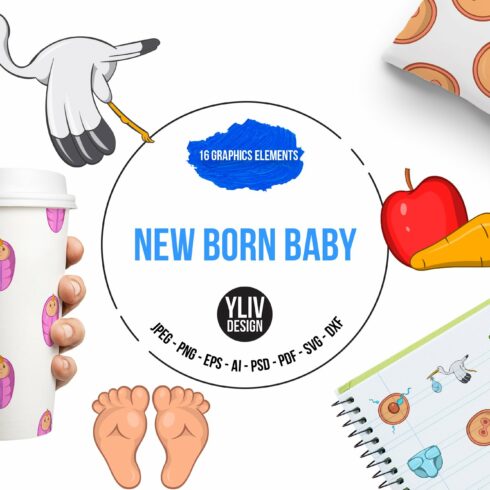 New born baby icons set cover image.