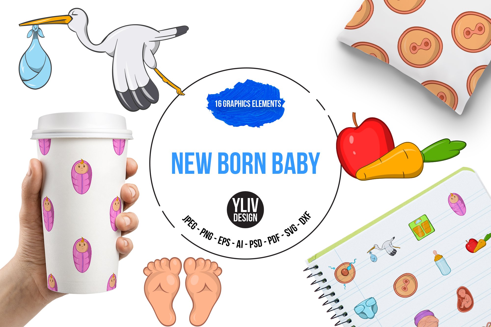 New born baby icons set cover image.