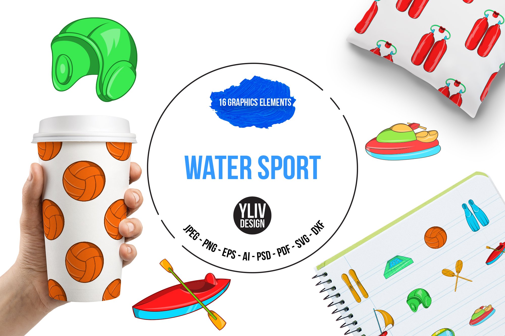 Water Sport Icons set, cartoon style cover image.