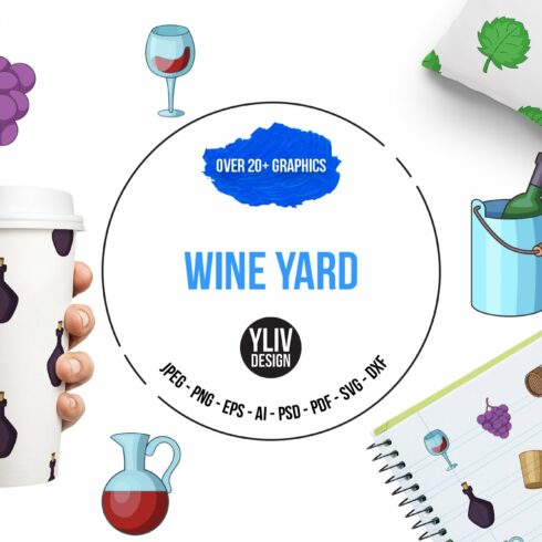 Wine yard icons set, cartoon style cover image.