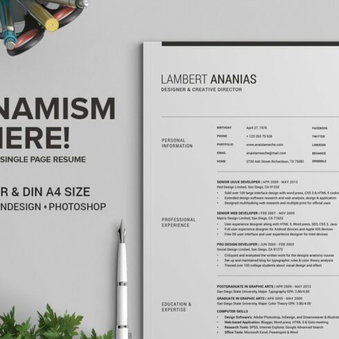 2 Pages Resume CV Pack - Lambert cover image.