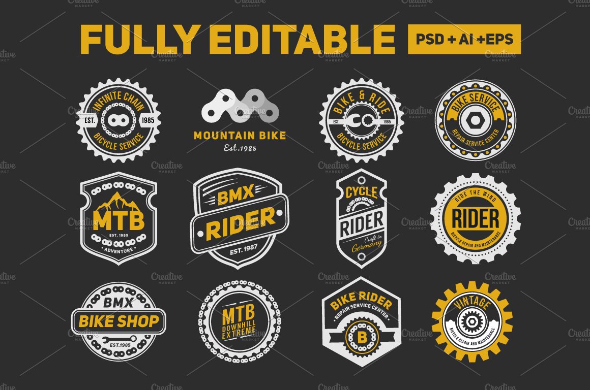 12 Bicycle Badge Logo & Labels preview image.