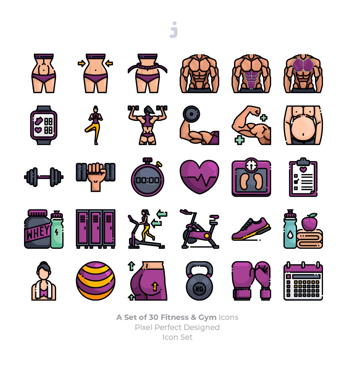 30 Fitness & Gym Icon set preview image.