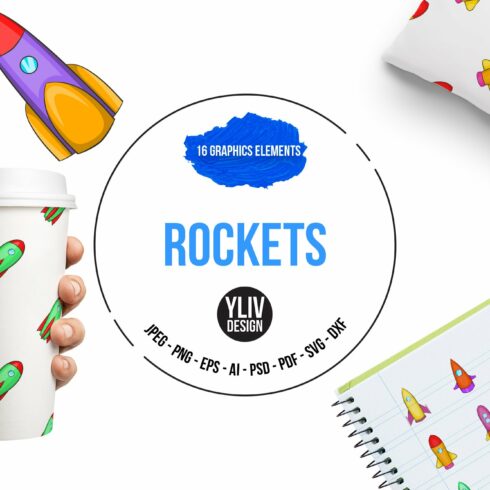 Rockets icons set, cartoon style cover image.
