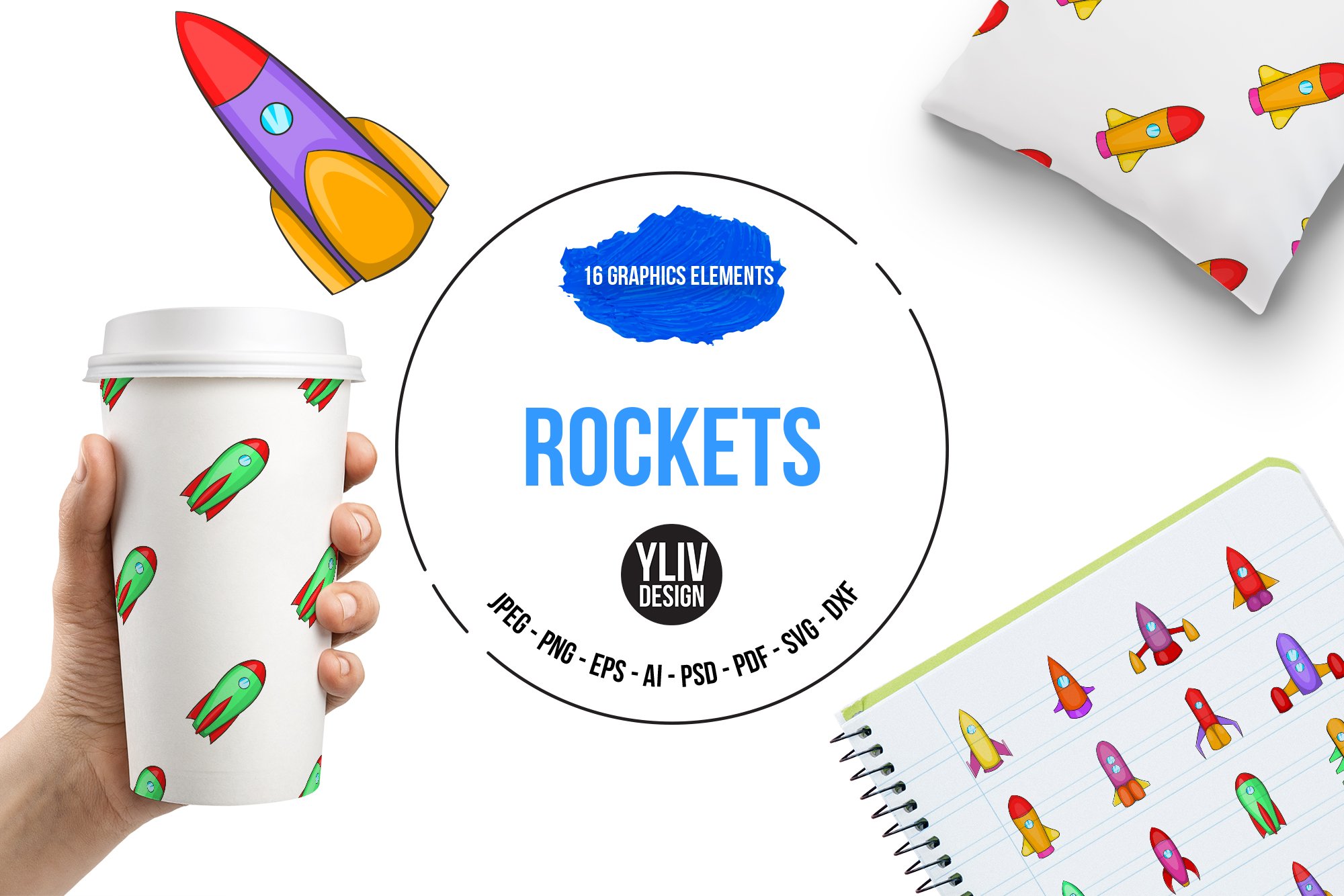 Rockets icons set, cartoon style cover image.