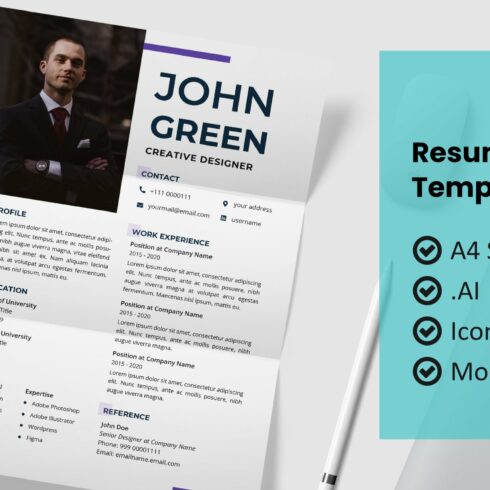 Modern line resume template cover image.