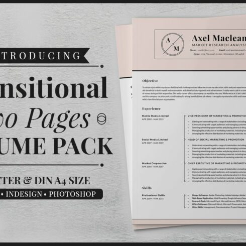 Transitional Two Pages Resume Pack cover image.