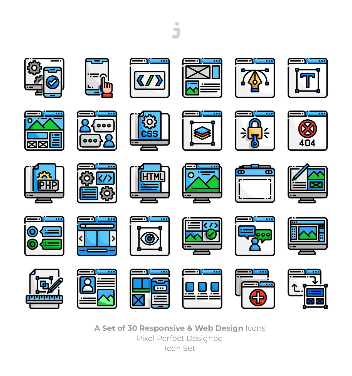 30 Responsive & Web Design Icon set preview image.