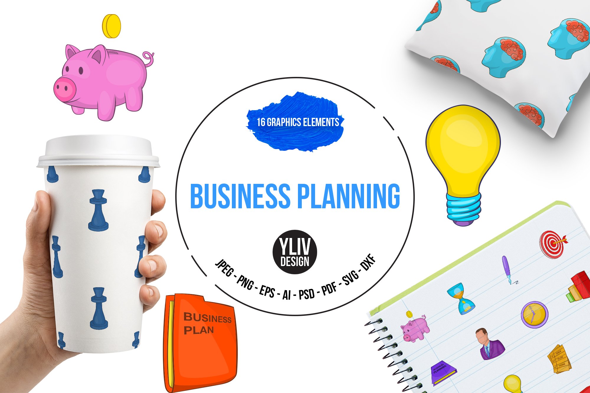 Business planning set, cartoon style cover image.