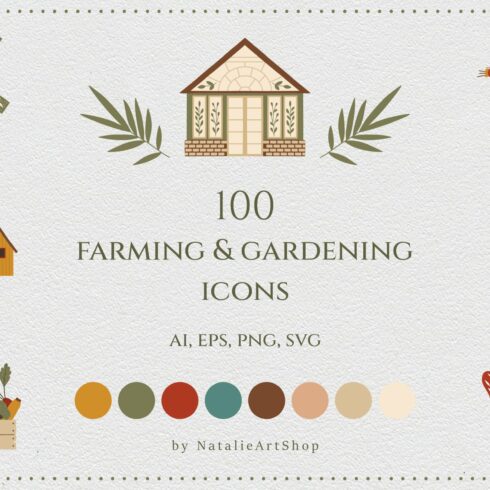 Farming & gardening icon set cover image.