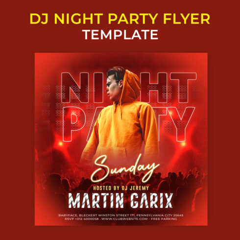 DJ Night Party Flyer Photoshop Template psd cover image.