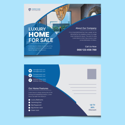 Real estate post card design template cover image.