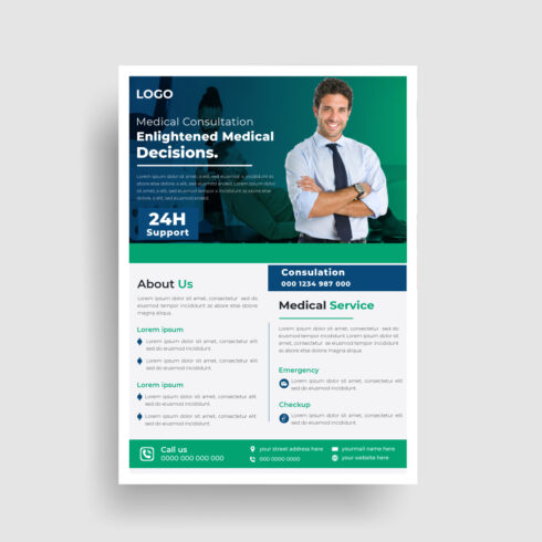 Business medical flyer design template cover image.