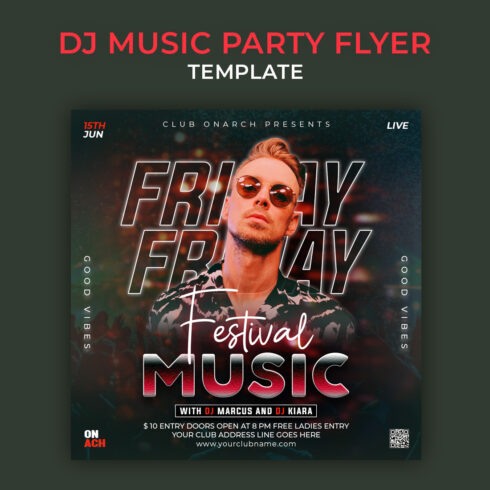 DJ music Party Flyer Photoshop Template psd cover image.