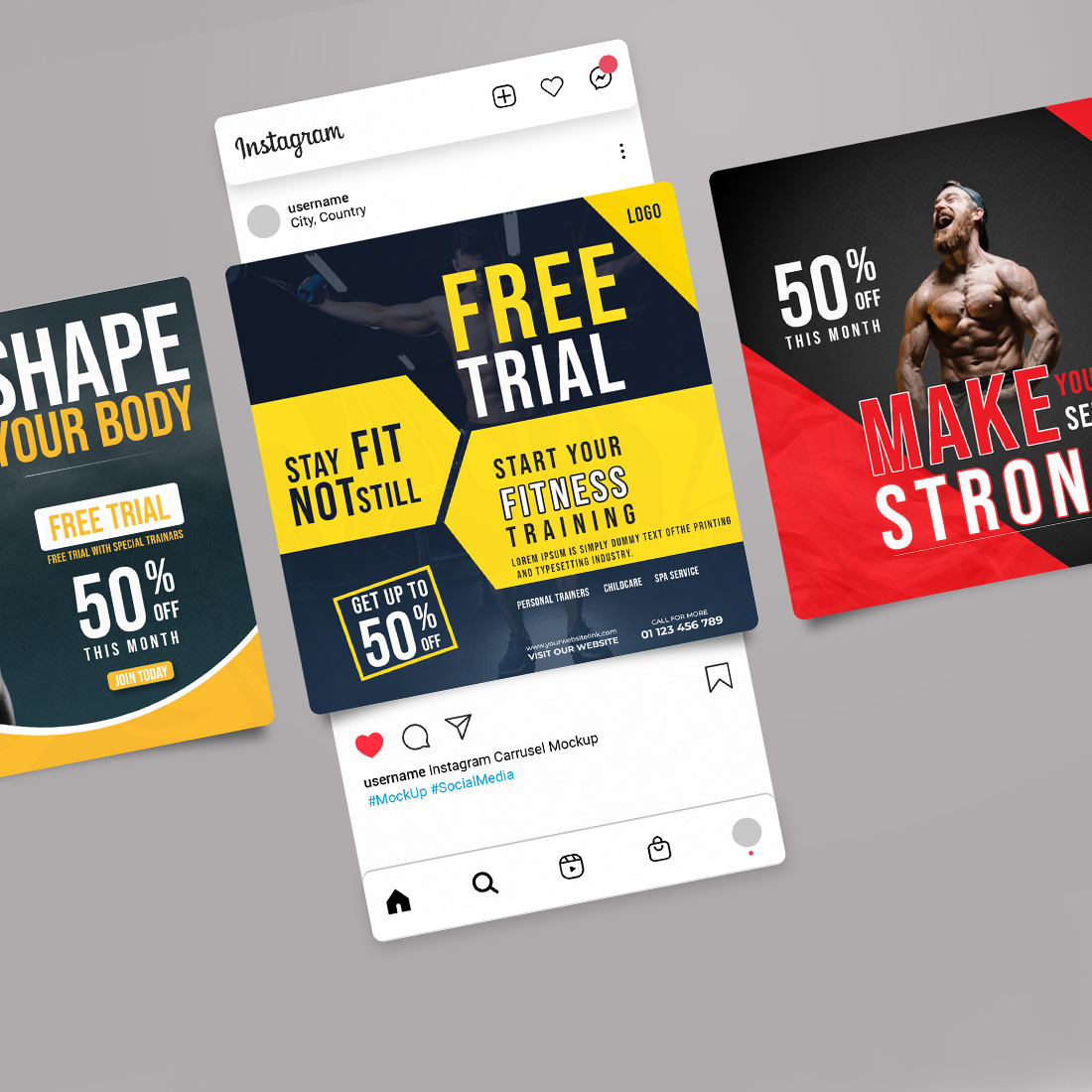 PSD Gym Fitness Social Media Post Template cover image.