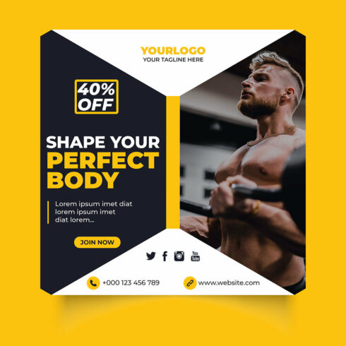 Gym & Fitness Banner for Social Media Post Template cover image.